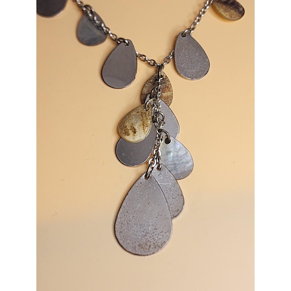 Vtg Avon Mother‎ Of Pearl Abolone Shell Dangly Necklace Silver Tone FREE $HIP!!